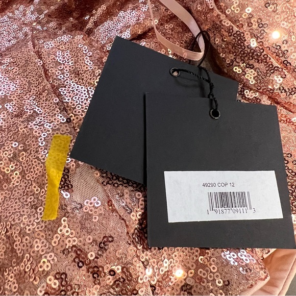 # Mac Duggal Rose Gold Sequins One Shoulder Ruffle Mini Dress / Gown New W/ Tag - Picture 17 of 17